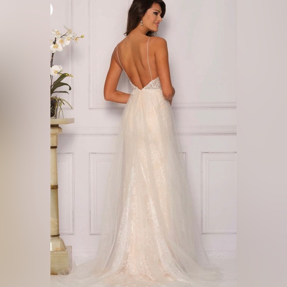 DAVE & JOHNNY
BACKLESS LACE SPAGHETTI STRAP WEDDING GOWN - Picture 2 of 5
